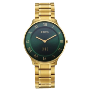 Edge Gleam Quartz Analog Green Dial Golden Stainless Steel Strap Watch for Men