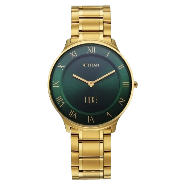 Edge Gleam Quartz Analog Green Dial Golden Stainless Steel Strap Watch for Men