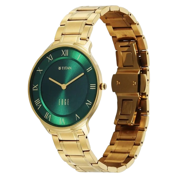 Edge Gleam Quartz Analog Green Dial Golden Stainless Steel Strap Watch for Men