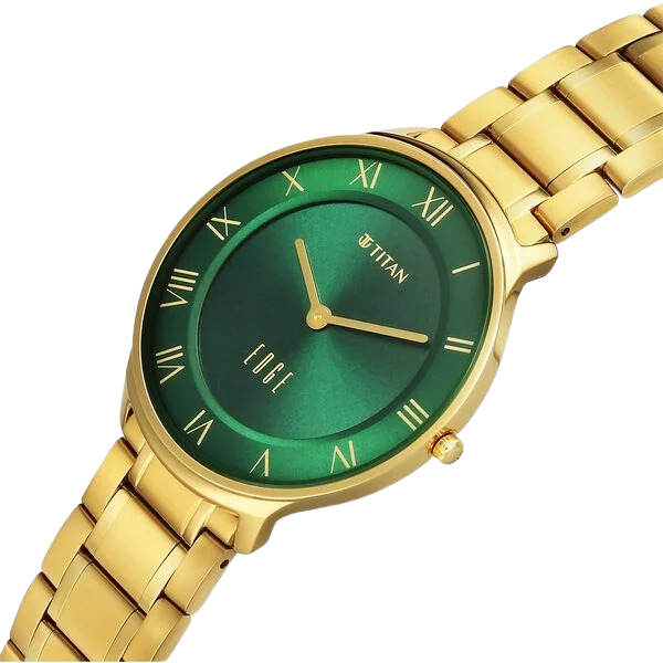 Edge Gleam Quartz Analog Green Dial Golden Stainless Steel Strap Watch for Men