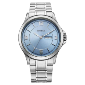 Neo Arabic Analog with Day Date Ice Blue Dial Silver Stainless Steel Strap Watch for Men
