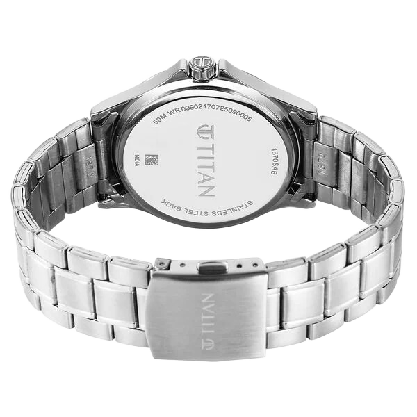Neo Arabic Analog with Day Date Ice Blue Dial Silver Stainless Steel Strap Watch for Men