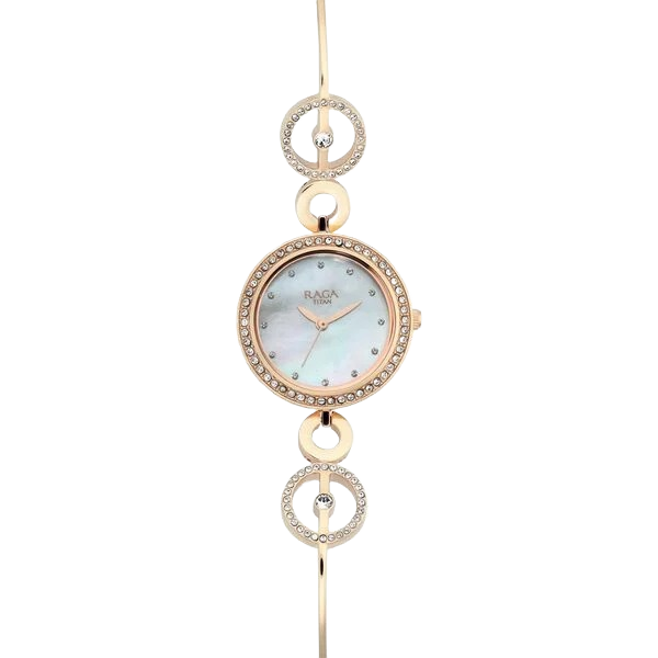 Raga Quartz Analog Mother of Pearl Dial Rose Gold Metal Strap Watch for Women