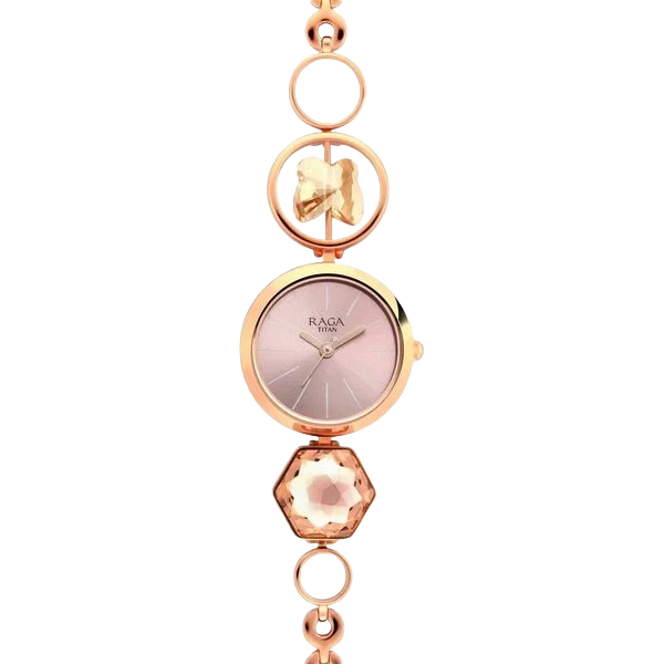 Raga Moments of Joy Quartz Analog Mother of Pearl Dial Rose Gold Metal Strap Watch for Women