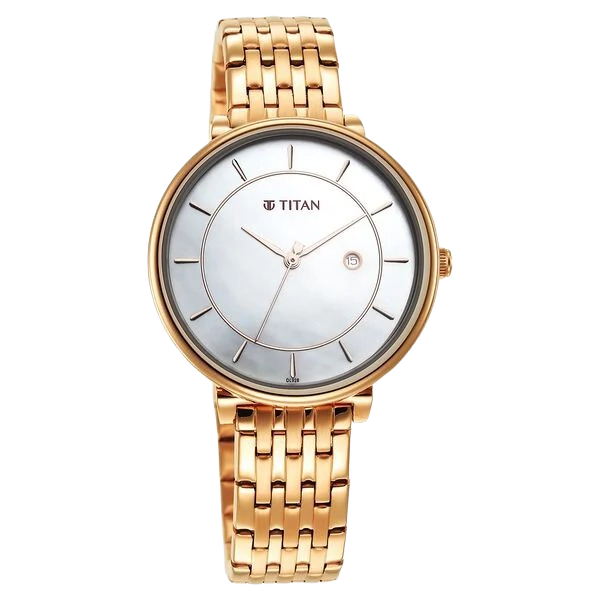 Premium Workwear White Dial Analog with Date Stainless Steel Strap Watch for Women