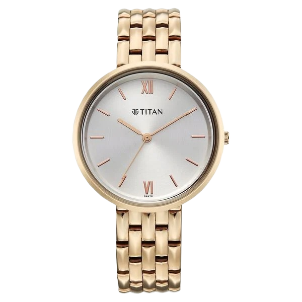 Neo Quartz Analog White Dial Rose Gold Metal Strap Watch for Women