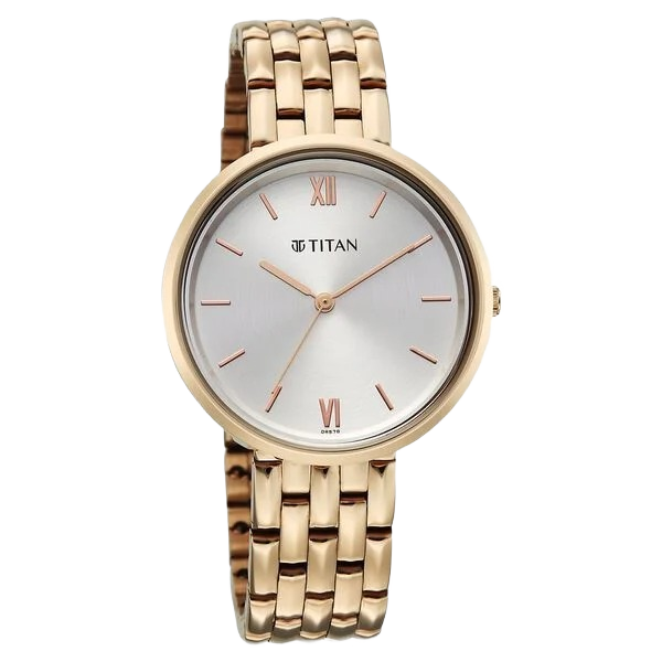 Neo Quartz Analog White Dial Rose Gold Metal Strap Watch for Women