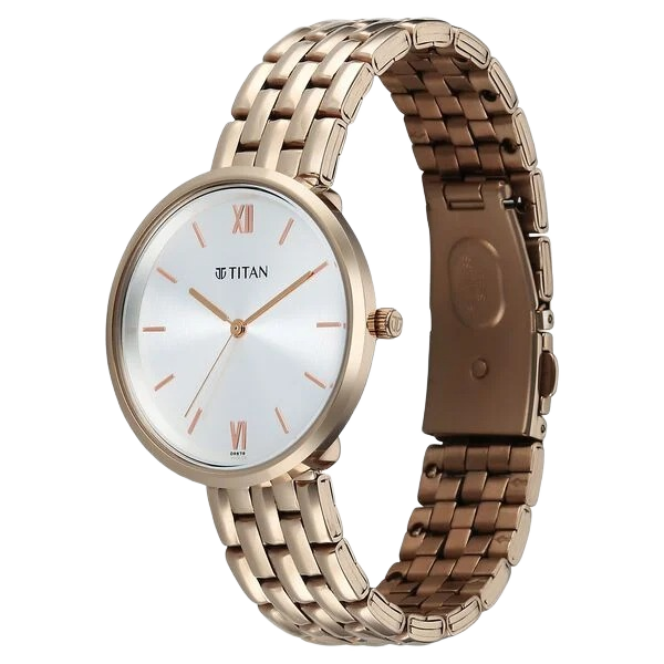 Neo Quartz Analog White Dial Rose Gold Metal Strap Watch for Women
