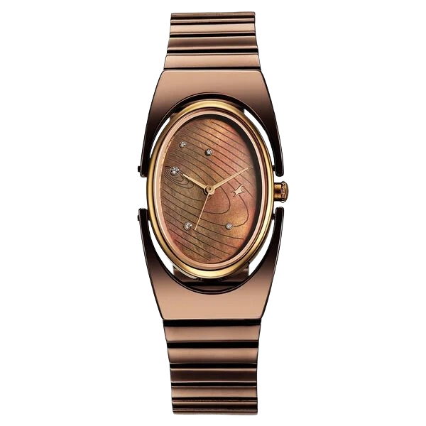 UFO Quartz Analog Brown Mother Of Pearl Dial Brown Colour Stainless Steel Strap Watch For Girls