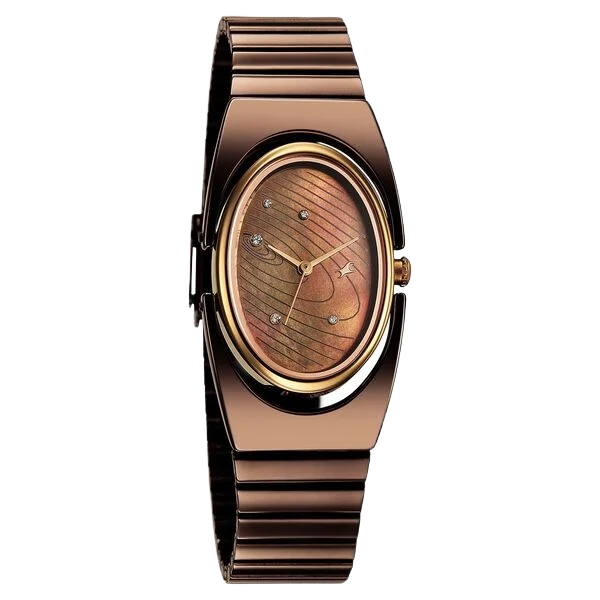 UFO Quartz Analog Brown Mother Of Pearl Dial Brown Colour Stainless Steel Strap Watch For Girls