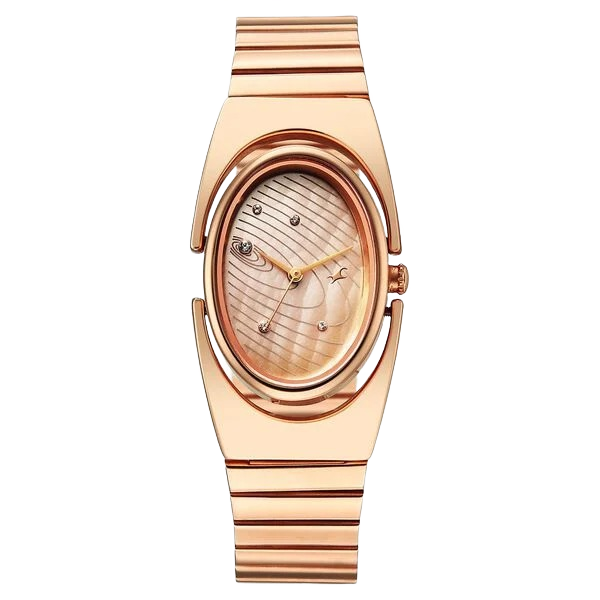 UFO Quartz Analog Yellow Mother of Pearl Dial Rose Gold Colour Stainless Steel Strap Watch For Girls