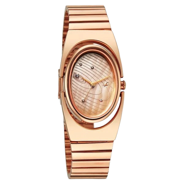 UFO Quartz Analog Yellow Mother of Pearl Dial Rose Gold Colour Stainless Steel Strap Watch For Girls