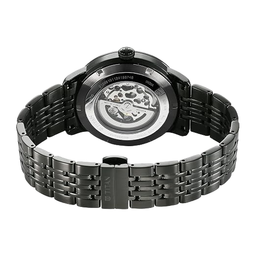 Phoenix Skeletal Automatic Analog with Gun Dial Black Stainless Steel Strap Watch for Men