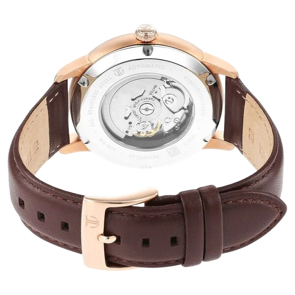 Skeletal Automatic Green Dial Brown Leather Strap Watch for Men