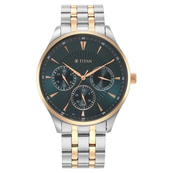 Opulent Blue Dial Quartz Multifunction Stainless Steel Strap Watch for Men
