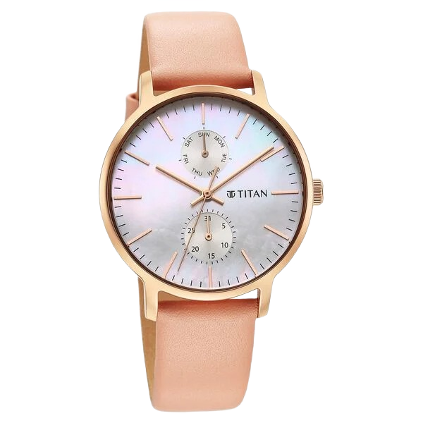 Workwear Slimline Mother Of Pearl Dial Analog Leather Strap Watch for Women