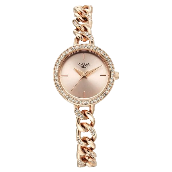 Raga Showstopper Quartz Analog Rose Gold Round Dial Rose Gold Metal Strap Watch For Women