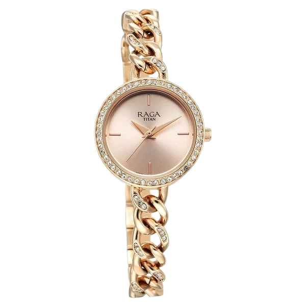 Raga Showstopper Quartz Analog Rose Gold Round Dial Rose Gold Metal Strap Watch For Women