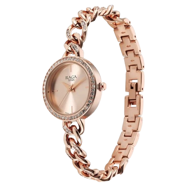 Raga Showstopper Quartz Analog Rose Gold Round Dial Rose Gold Metal Strap Watch For Women