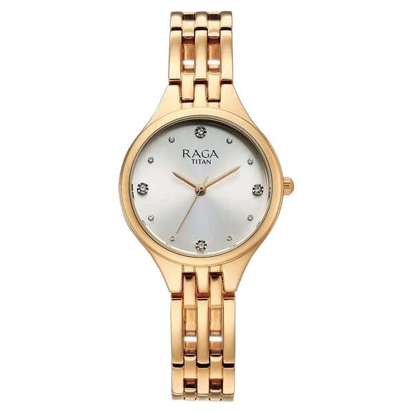 Raga Showstopper Quartz Analog Silver Dial Rose Gold Metal Strap Watch For Women