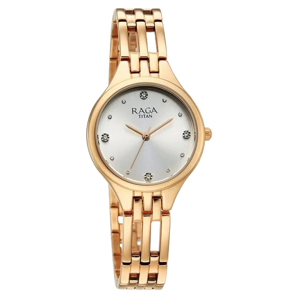 Raga Showstopper Quartz Analog Silver Dial Rose Gold Metal Strap Watch For Women
