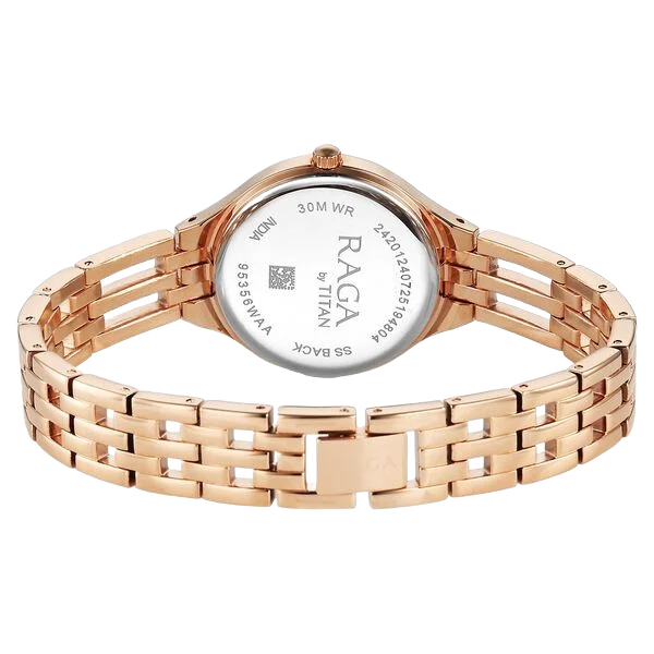 Raga Showstopper Quartz Analog Silver Dial Rose Gold Metal Strap Watch For Women