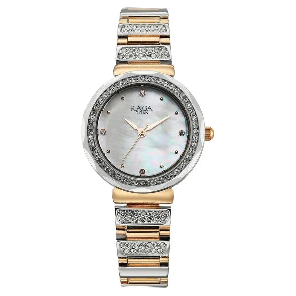 Raga Spotlight Quartz Analog Mother of Pearl Dial Two Toned Metal Strap Watch For Women