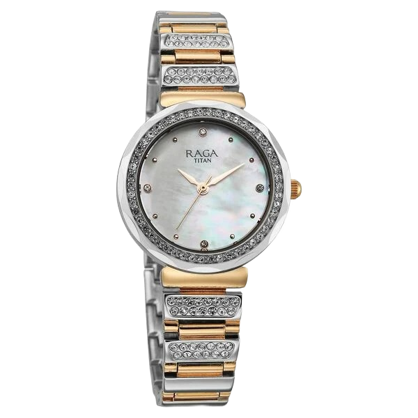Raga Spotlight Quartz Analog Mother of Pearl Dial Two Toned Metal Strap Watch For Women