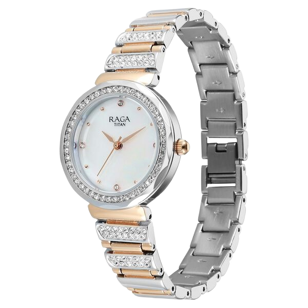 Raga Spotlight Quartz Analog Mother of Pearl Dial Two Toned Metal Strap Watch For Women