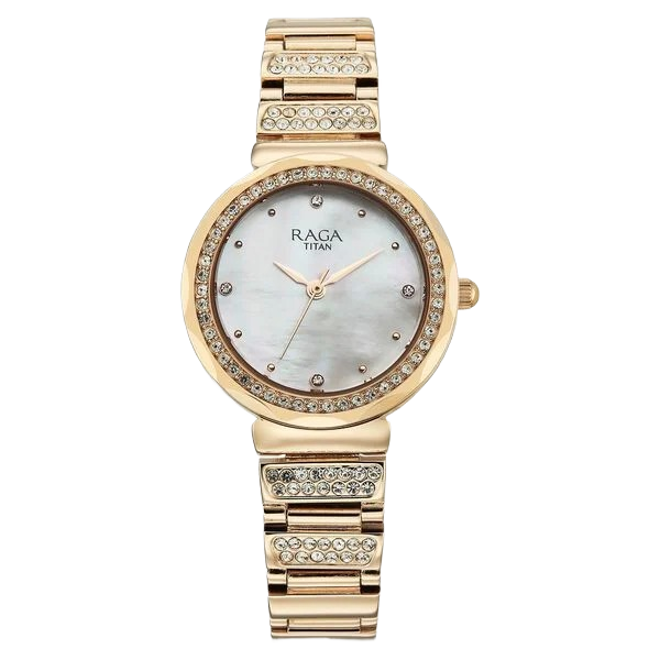 Raga Spotlight Quartz Analog Mother of Pearl Dial Rose Gold Metal Strap Watch For Women