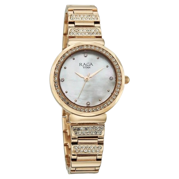 Raga Spotlight Quartz Analog Mother of Pearl Dial Rose Gold Metal Strap Watch For Women
