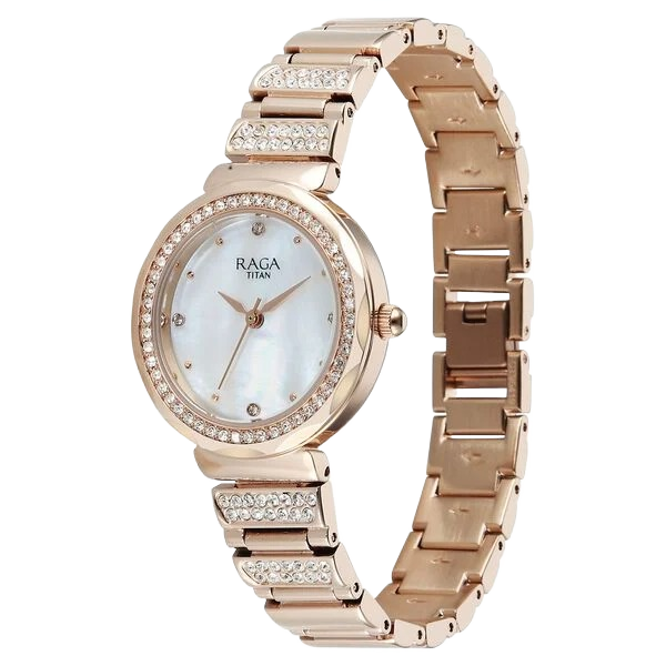 Raga Spotlight Quartz Analog Mother of Pearl Dial Rose Gold Metal Strap Watch For Women