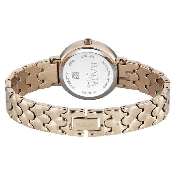 Raga Spotlight Quartz Analog White Dial Rose Gold Metal Strap Watch For Women