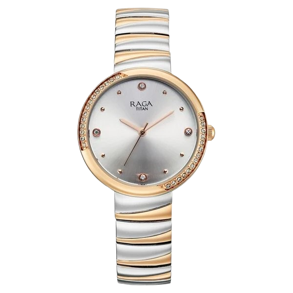 Raga Spotlight Quartz Analog Silver Dial Two Toned Metal Strap Watch For Women
