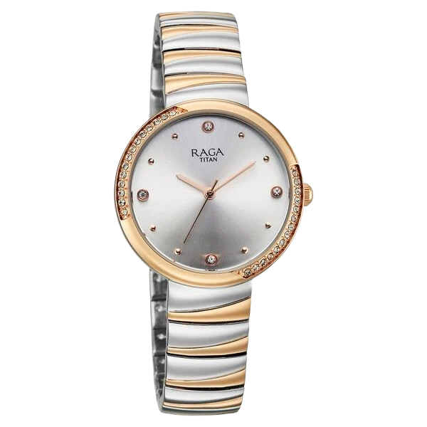 Raga Spotlight Quartz Analog Silver Dial Two Toned Metal Strap Watch For Women