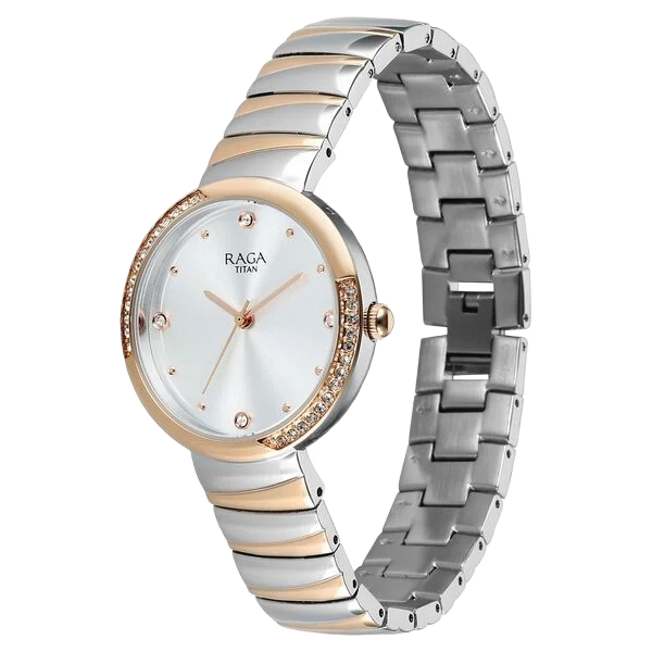 Raga Spotlight Quartz Analog Silver Dial Two Toned Metal Strap Watch For Women
