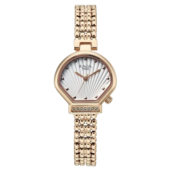 Raga Spotlight Quartz Analog White Dial Rose Gold Metal Strap Watch For Women