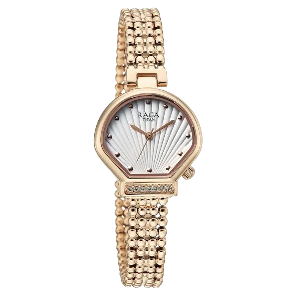 Raga Spotlight Quartz Analog White Dial Rose Gold Metal Strap Watch For Women