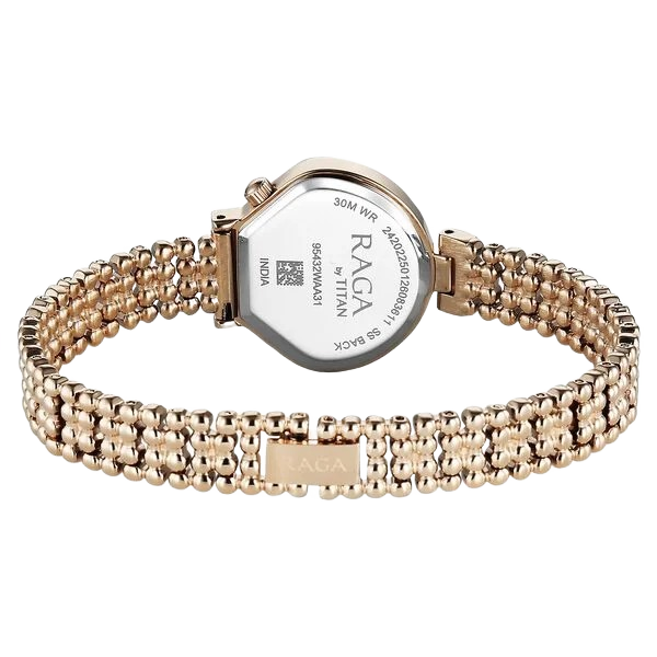 Raga Spotlight Quartz Analog White Dial Rose Gold Metal Strap Watch For Women