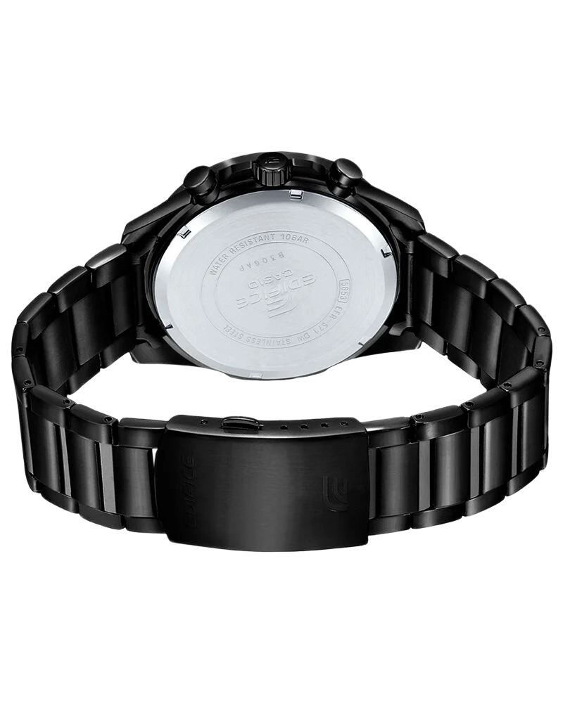 Edifice EFR-571MDC-1AVUDF Black Analog Dial Black Stainless Steel Band Watch for Men