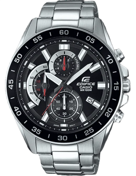 Edifice EFV-550D-1AV Analog Black Dial Silver Stainless Steel Band Watch for Men