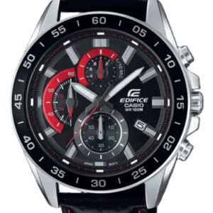 Edifice EFV-550L-1AVUDF Analog Black Dial Black Genuine Leather Strap Watch for Men