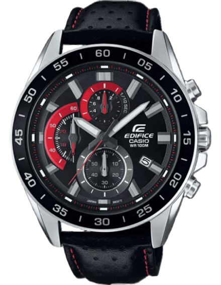 Edifice EFV-550L-1AVUDF Analog Black Dial Black Genuine Leather Strap Watch for Men