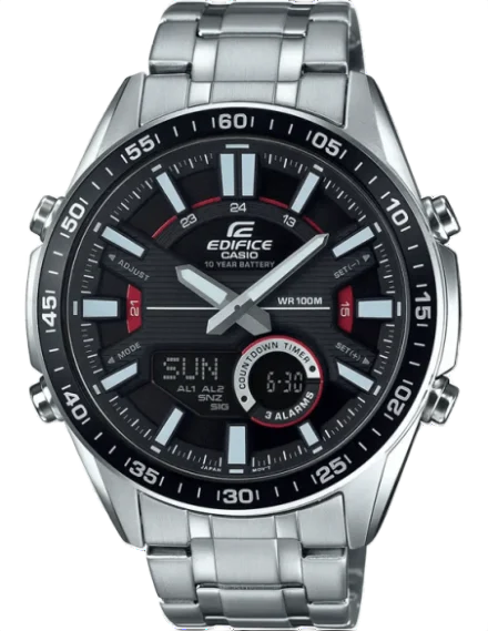 Edifice EFV-C100D-1AV Analog-Digital Black Dial Silver Stainless Steel Band Watch for Men